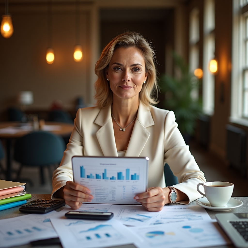 Financial planning tools and worksheets spread on a professional desk